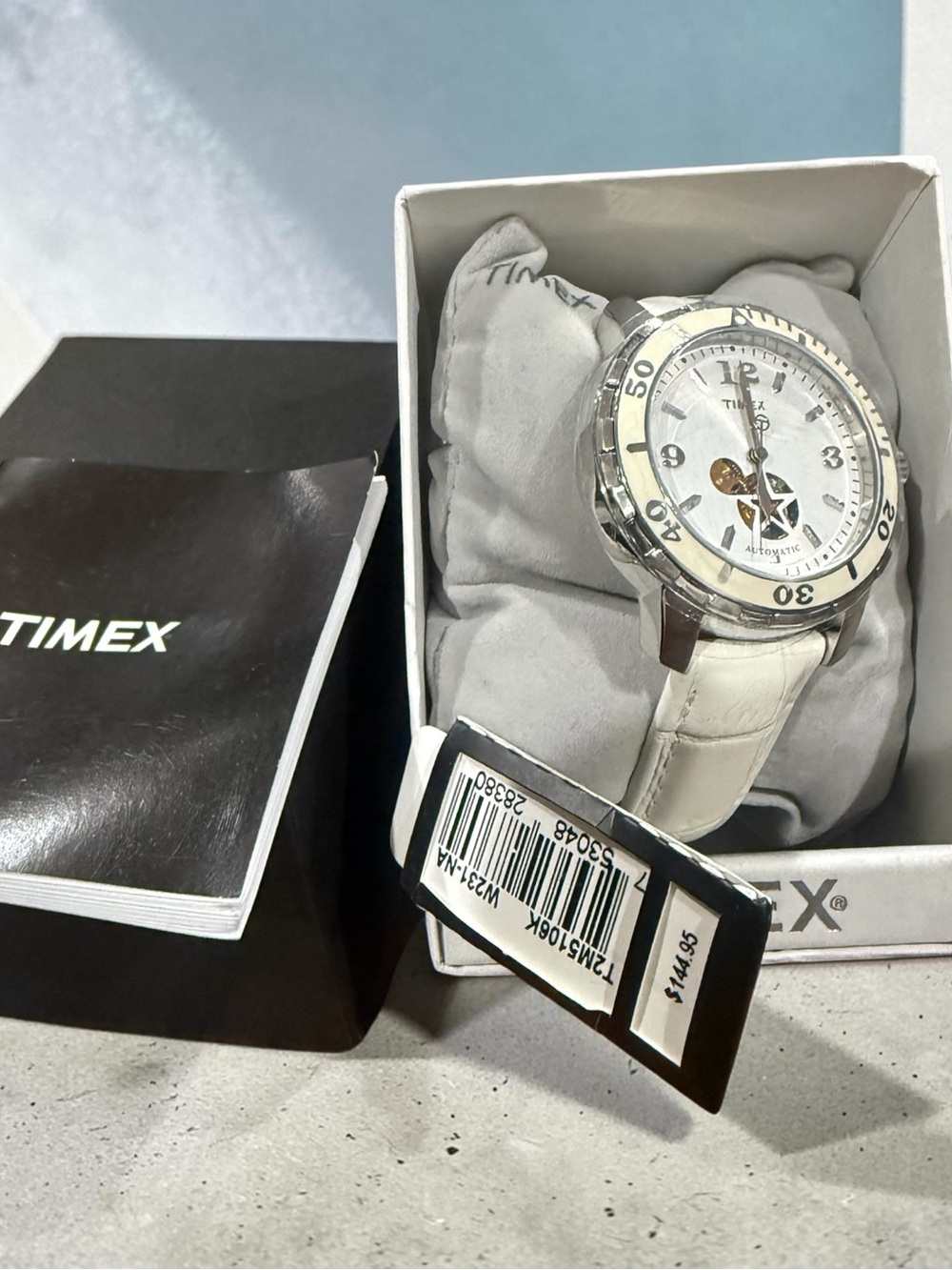 Timex Men’s White Leather Automatic Watch